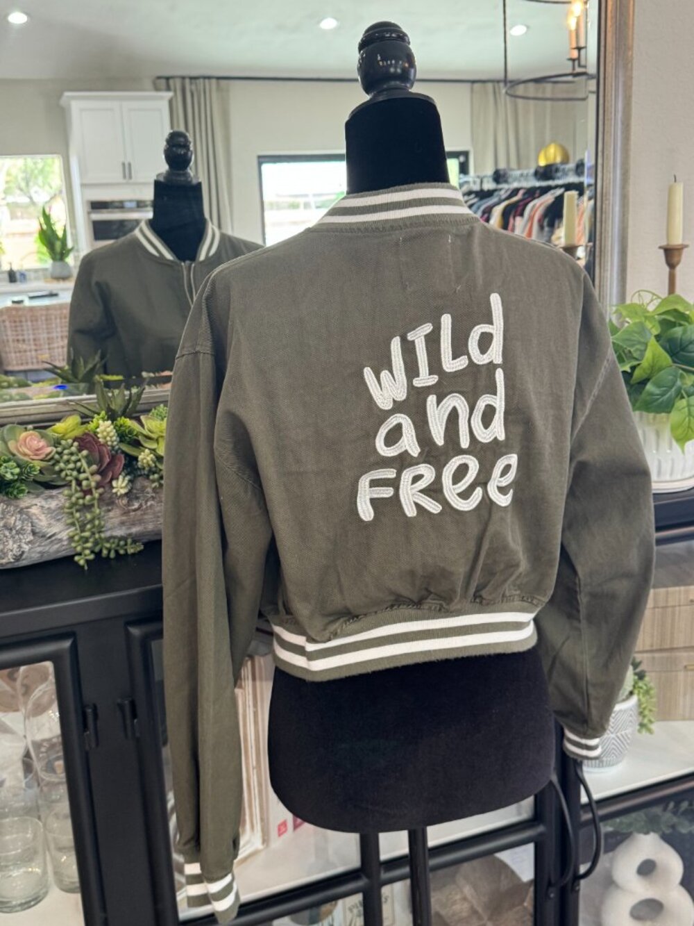 Wild Rose "Wild and Free" Cropped Jacket w/White Striped Collar & Cuffs - Size M